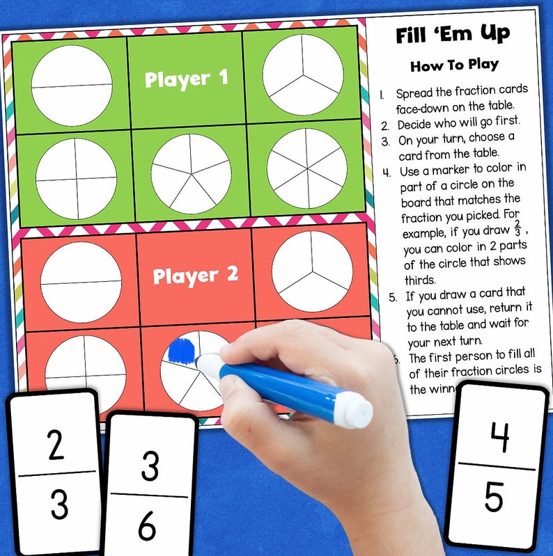 Fractions 5 Printable Math Games for 2 Players Learn at Home Homeschool