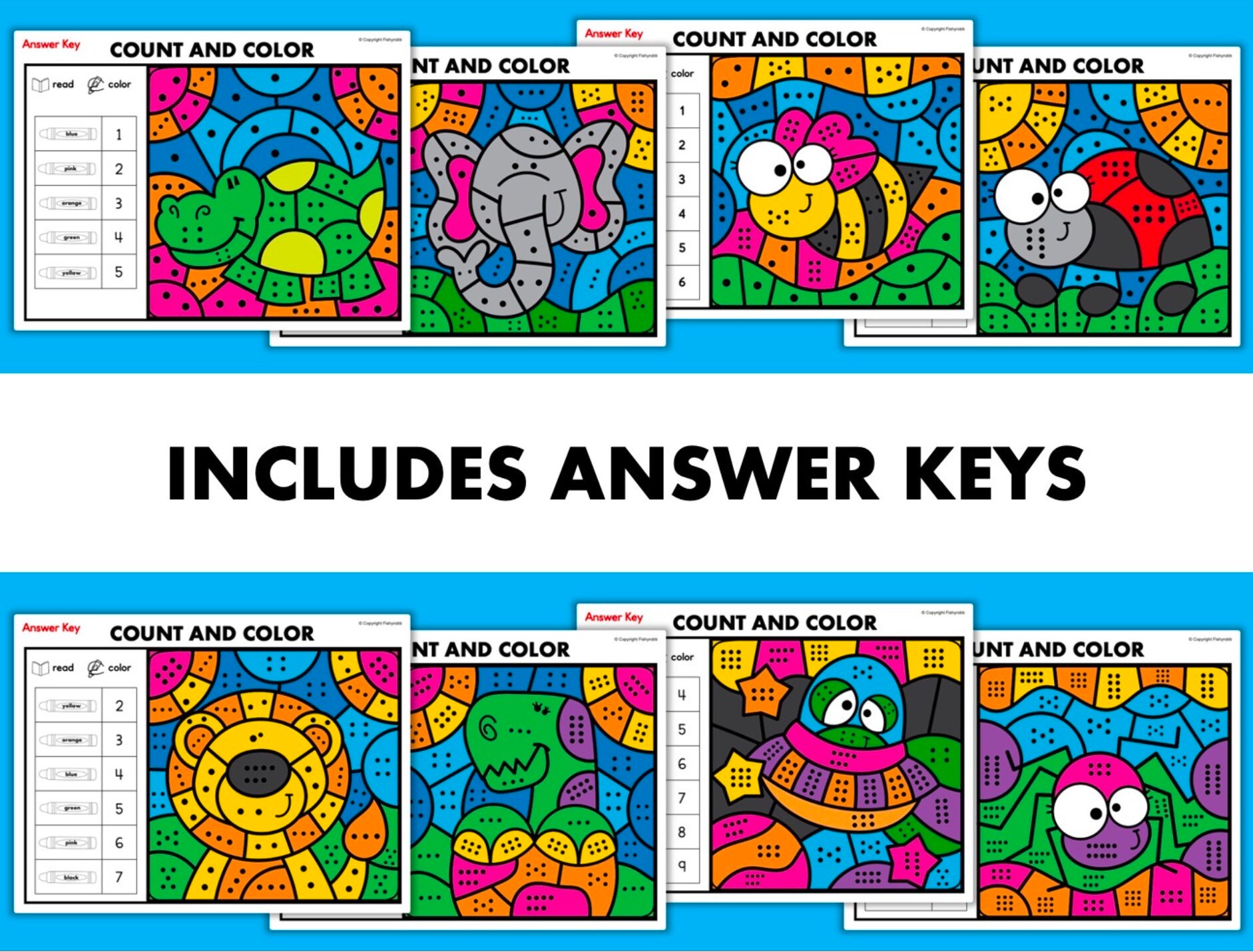 Kindergarten Count and Color by Number Worksheets Numbers to - Etsy