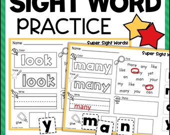 Kindergarten 1st Grade Sight Words 100 Practice Worksheets High Frequency Words Learn to Read Homeschool Classroom Printables