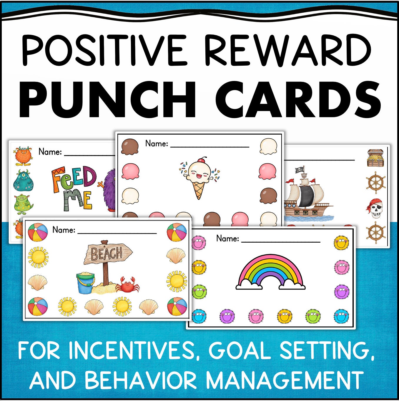 Punch Cards for Kids Behavior Management, Rewards, Goal Setting Classroom Homeschool