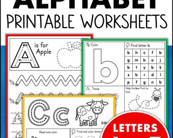 Alphabet Letters Printable Worksheets A to Z  Letter Sounds Learn to Write Preschool Kindergarten Homeschool Learn at Home