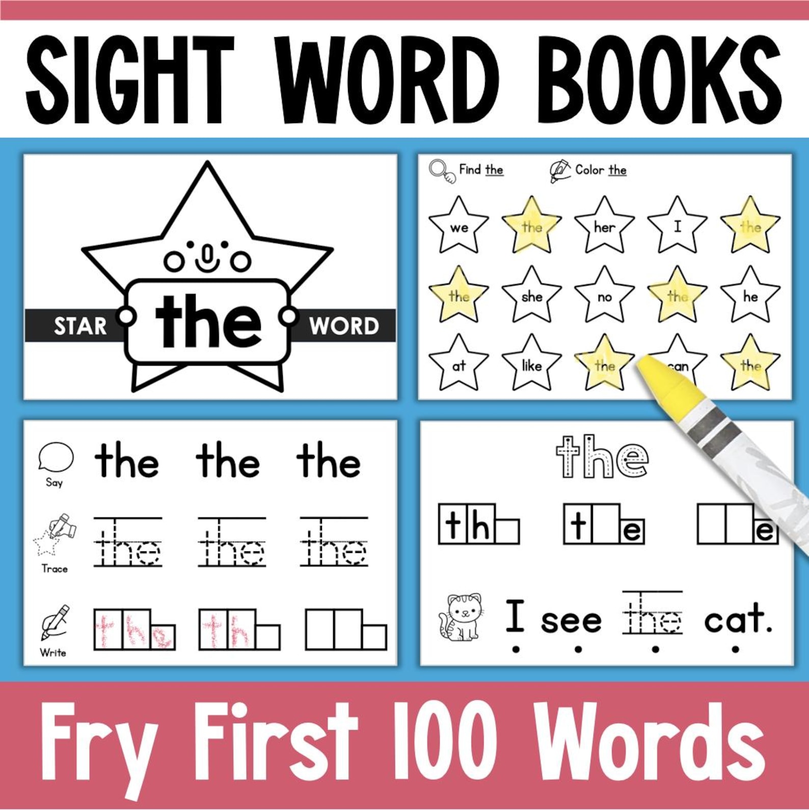 Printable Sight Word Books for 100 High Frequency Words Kindergarten ...