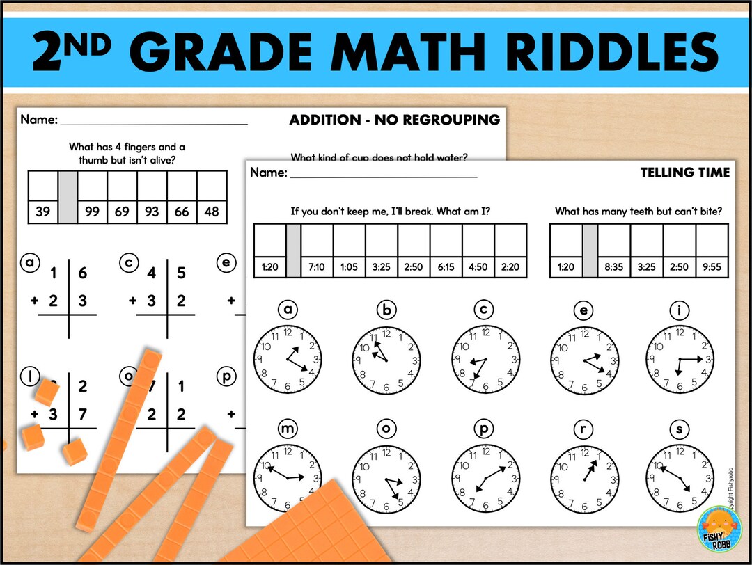 2nd Grade Math Worksheets Riddles Puzzles Addition Subtraction - Etsy
