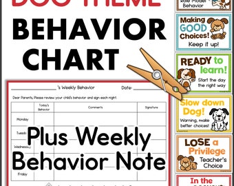 Dog Puppy Theme Behavior Clip Chart Kindergarten First Second Grade for School or Home