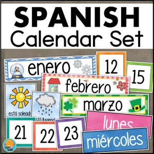 SPANISH Calendar Kit Months Days Seasons Weather Date Cards Set El Calendario Classroom Homeschool