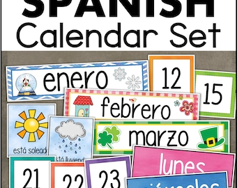 SPANISH Calendar Kit Months Days Seasons Weather Date Cards Set El Calendario Classroom Homeschool