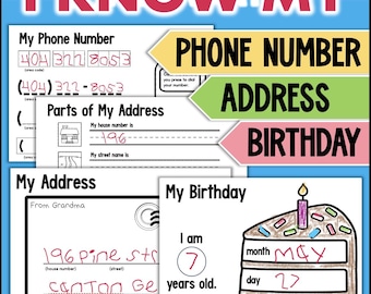 Personal Information Worksheets for Kids Name, Birthday, Phone Number and Address Practice Book Kindergarten 1st Grade