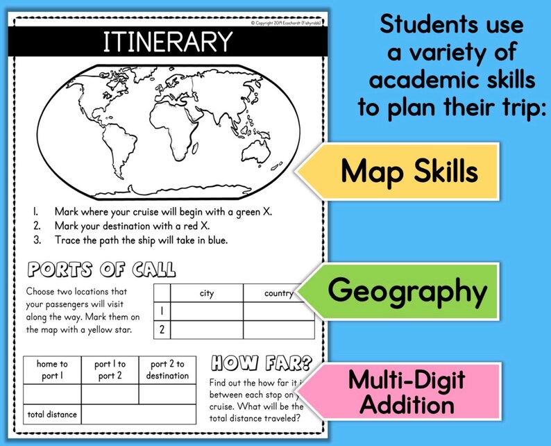 Plan A Cruise Vacation 4th Grade Math Practice and Geography Research ...
