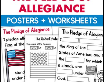 The Pledge of Allegiance Poster Worksheets and Vocabulary Activities 1st 2nd Grade Social Studies Homeschool Classroom