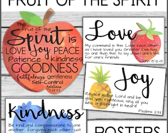 Fruit of the Spirit Watercolor Posters Printable - Christian Classroom Homeschool Sunday School VBS