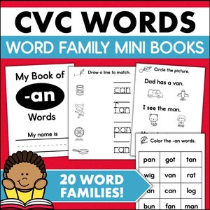 Kindergarten Learn to Read Mini Books CVC Word Families - Homeschool Classroom Printables