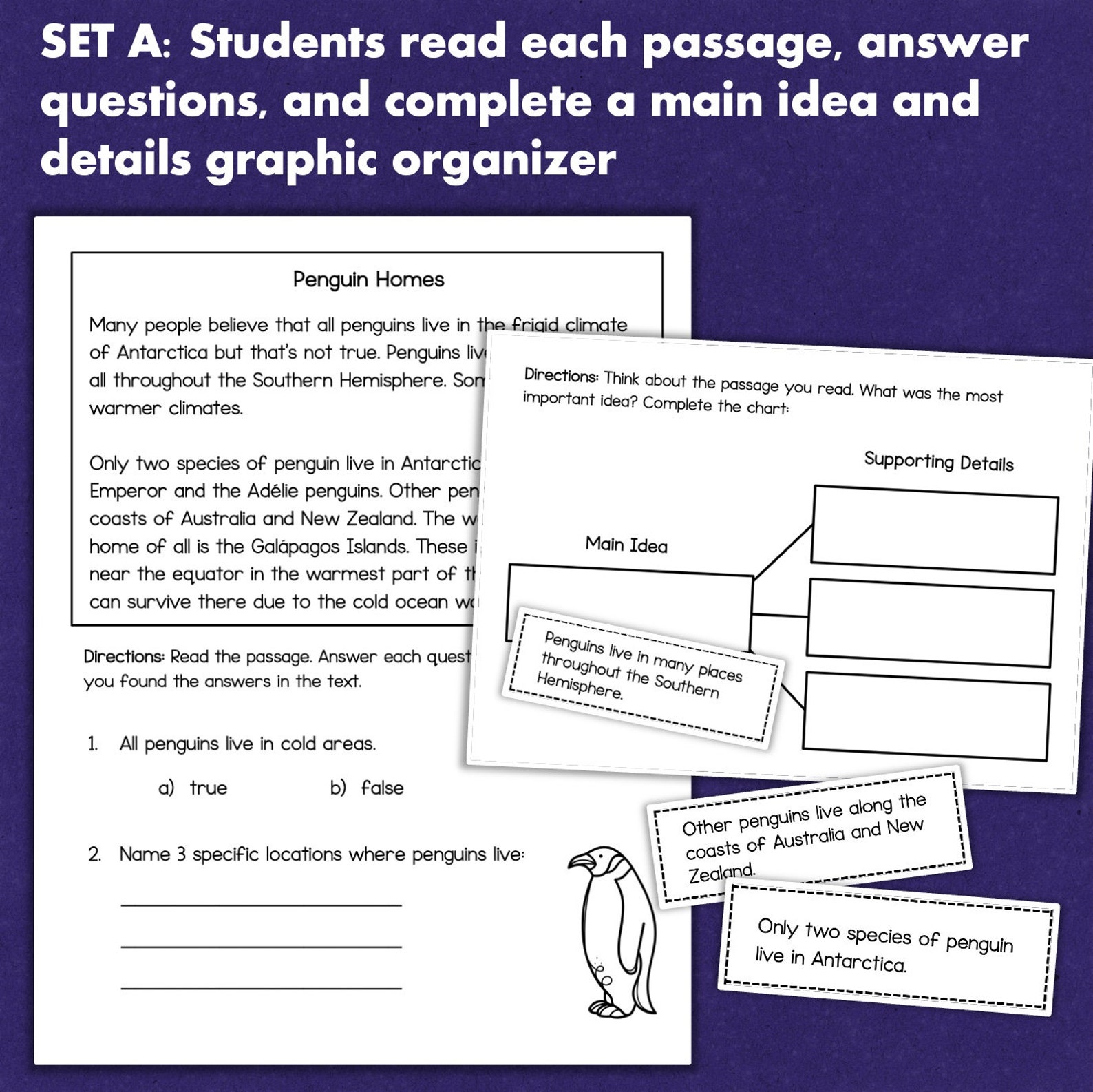 3rd Grade Reading Comprehension Cut & Paste Worksheets Main Idea ...