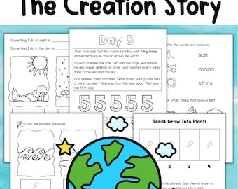 7 Days of Creation Story Activities, Posters, Worksheets, Book - Bible Genesis 1 - Homeschool Classroom Christian Education