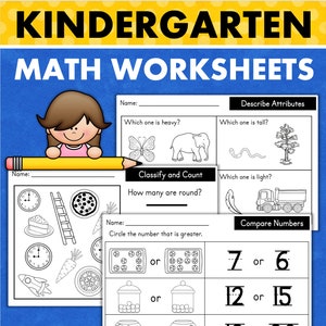 Kindergarten MATH Worksheets & Assessments Homeschool Classroom School