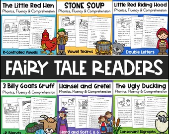 FAIRY TALES Decodable Readers Printable Books & Phonics Skills Worksheets BUNDLE 1st 2nd Grade Reading Homeschool Classroom