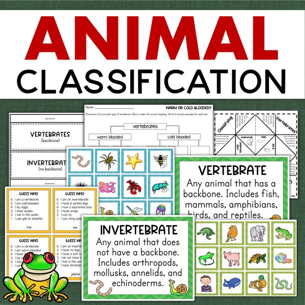 Vertebrates and Invertebrates Animal Classification Science Activities and Worksheets 3rd 4th Grade Homeschool Classroom Printables