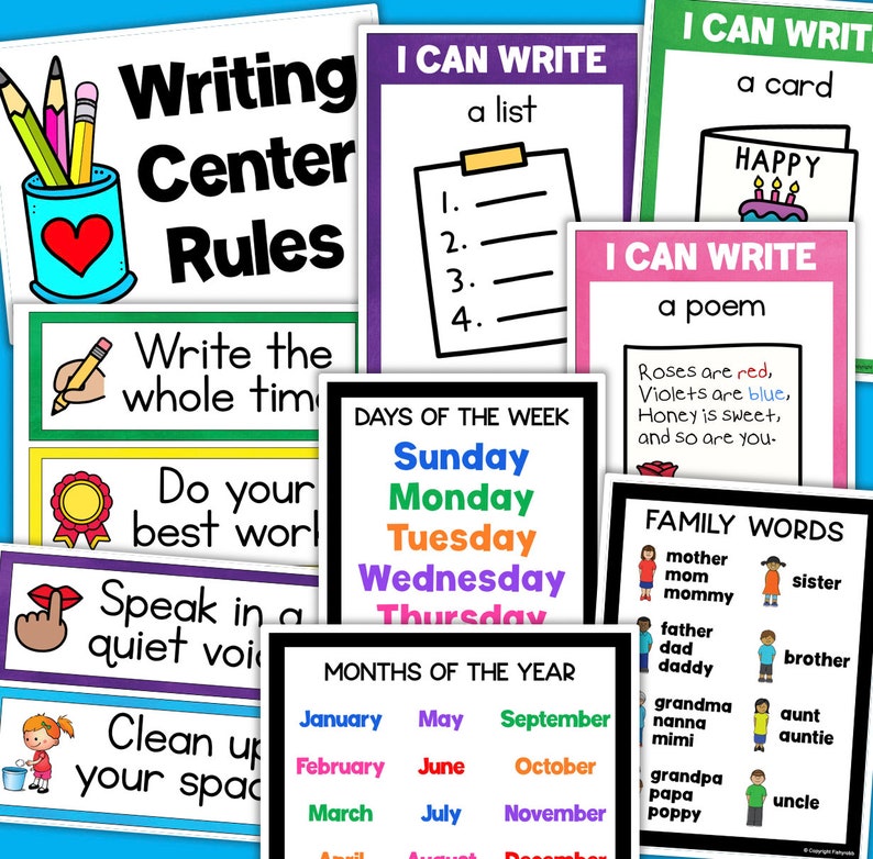 WRITING CENTER Posters Themed Word Lists Anchor Charts Banner Etsy
