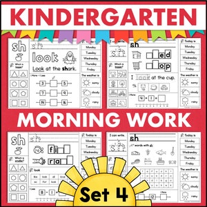 Kindergarten Daily Reading and Math Practice Worksheets - Sight Words Phonics Science - Homeschool Classroom 1st Grade