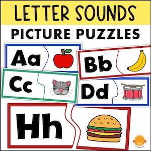 Rompecabezas del alfabeto ABC, letras y sonidos, actividades imprimibles para preescolar, jardín de infantes, educación en el hogar y aula.