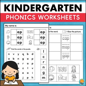 Kindergarten Learn at Home Reading Worksheets - CVC Word Families - Reading Skills Phonics Printables - Homeschool Classroom