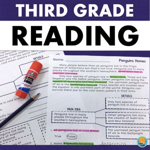3rd Grade Reading Comprehension Cut & Paste Worksheets Main Idea Homeschool Learn at Home