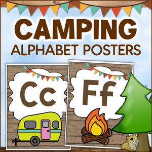 CAMPING Thema ABC Alphabet Poster & Wort Wand Buchstaben A bis Z Klassenzimmer Dekor