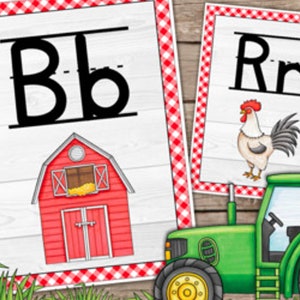 Afdrukbare alfabetposters boerderijthema ABC-letters Klaslokaaldecoratie Thuisonderwijs Kinderen