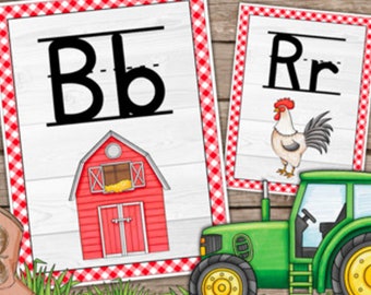 Printable Farm Theme Alphabet Posters ABC Letters Classroom Decor Homeschool Kids