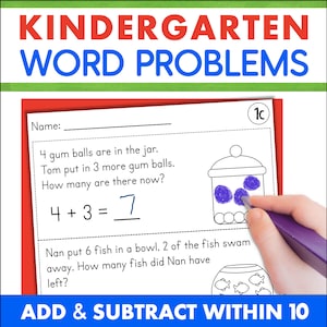 Kindergarten Math Printable Homeschooling Worksheets Addition and Subtraction Word Problems