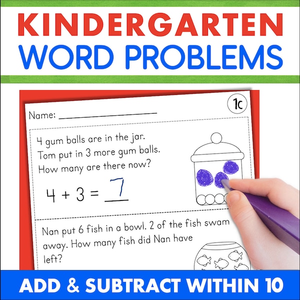Kindergarten Math Printable Homeschooling Worksheets Addition and Subtraction Word Problems