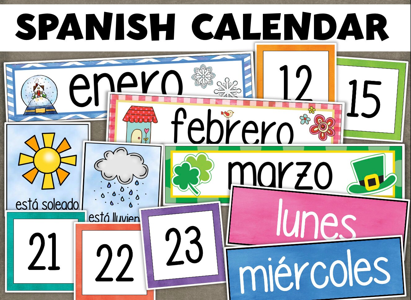 SPANISH Calendar Kit Months Days Seasons Weather Date Cards Etsy
