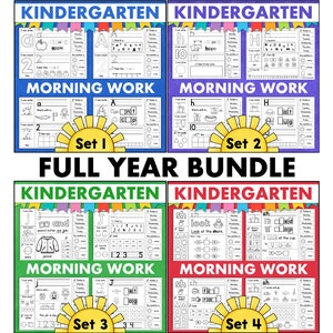 Hojas de trabajo de práctica diaria de jardín de infantes AÑO COMPLETO Revisión en espiral Fonética Lectura Escritura Matemáticas Letras Números Colores Formas Educación en el hogar