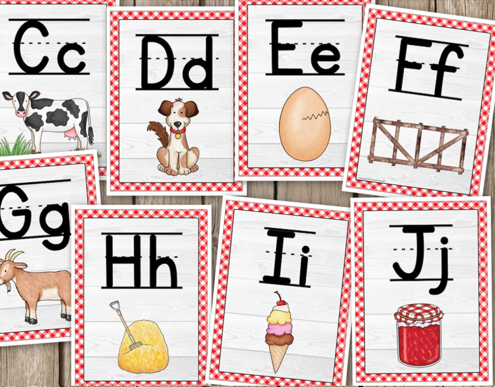Printable Farm Theme Alphabet Posters ABC Letters Classroom Decor