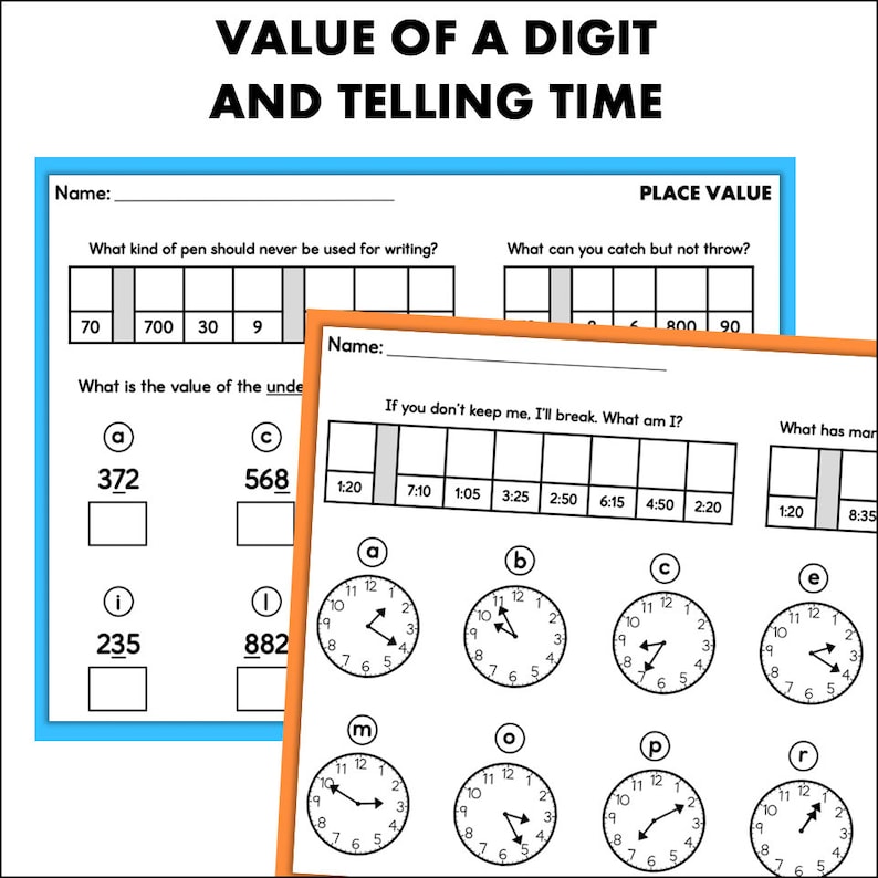 2nd Grade Math Worksheets Riddles Puzzles Addition Subtraction - Etsy