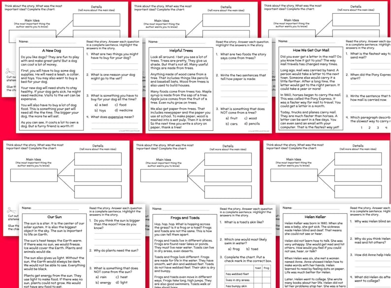 2nd Grade Reading Comprehension Worksheets MAIN IDEA Classroom ...