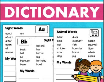 Personal Spelling Dictionary for Sight Words Theme Words and Spelling Portable Word Wall Classroom Homeschool Printable