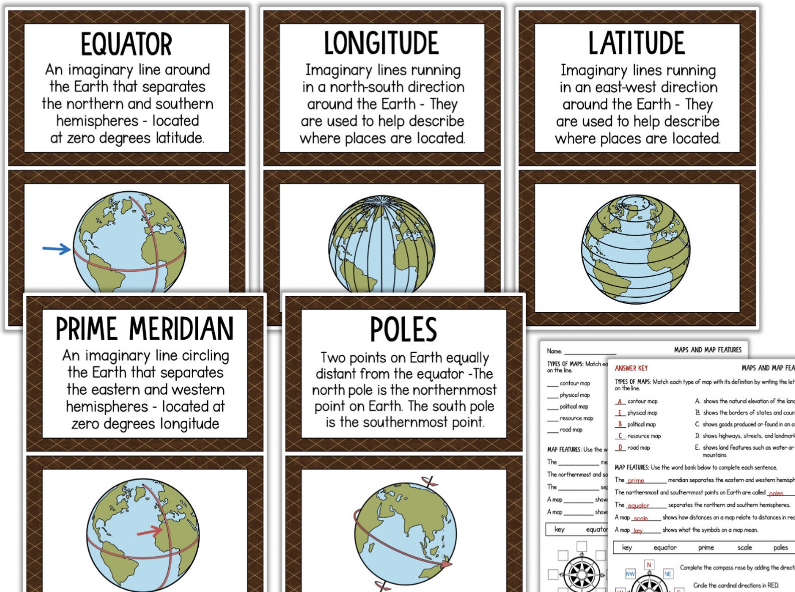 MAPS Map Skills Posters &amp; Worksheet Social Studies Classroom Homeschool ...