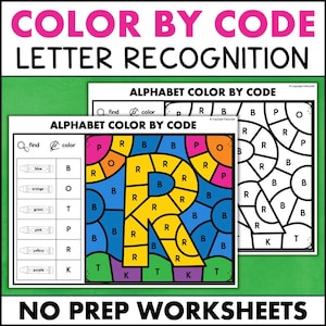 Hojas de trabajo con letras del alfabeto para colorear por código para jardín de infantes, materiales imprimibles para educación en el hogar, aulas