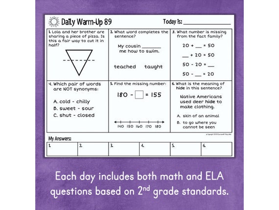 2nd grade daily spiral review worksheets home learning etsy ireland