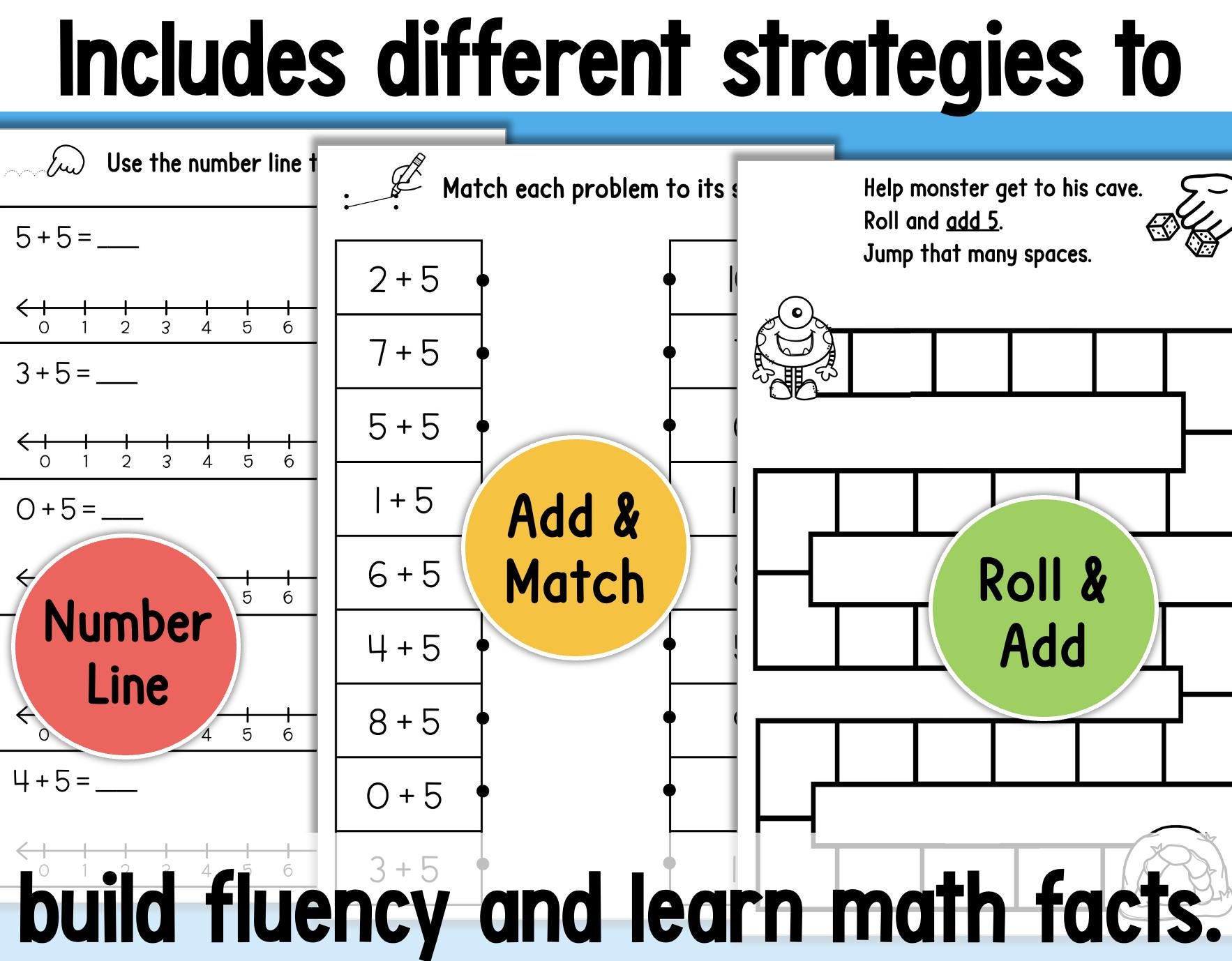 1st Grade Addition Math Facts Printable Practice Booklets Fact Fluency ...