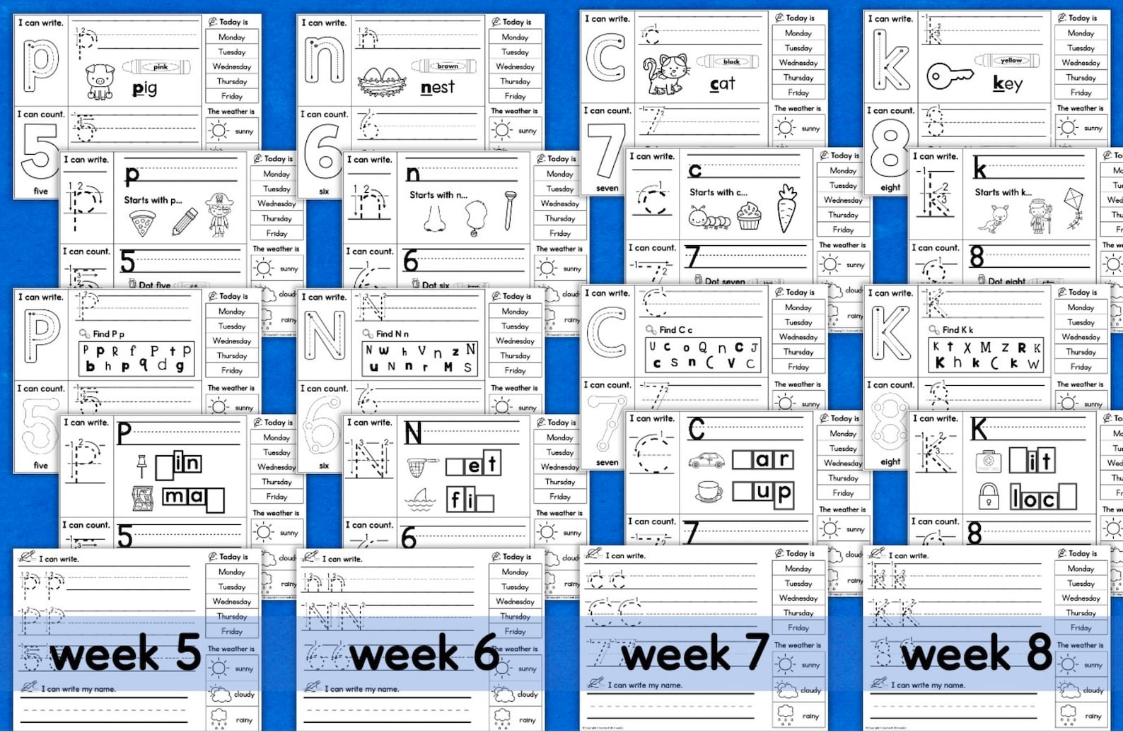 Kindergarten Daily Practice Worksheets FULL YEAR Spiral Review Phonics
