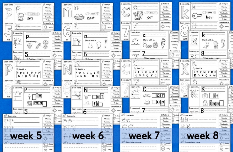 Kindergarten Daily Practice Worksheets FULL YEAR Spiral Review Phonics