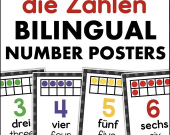 die Zahlen Zahlenposter 0-10 Zweisprachig Deutsch Klassenzimmer Deko