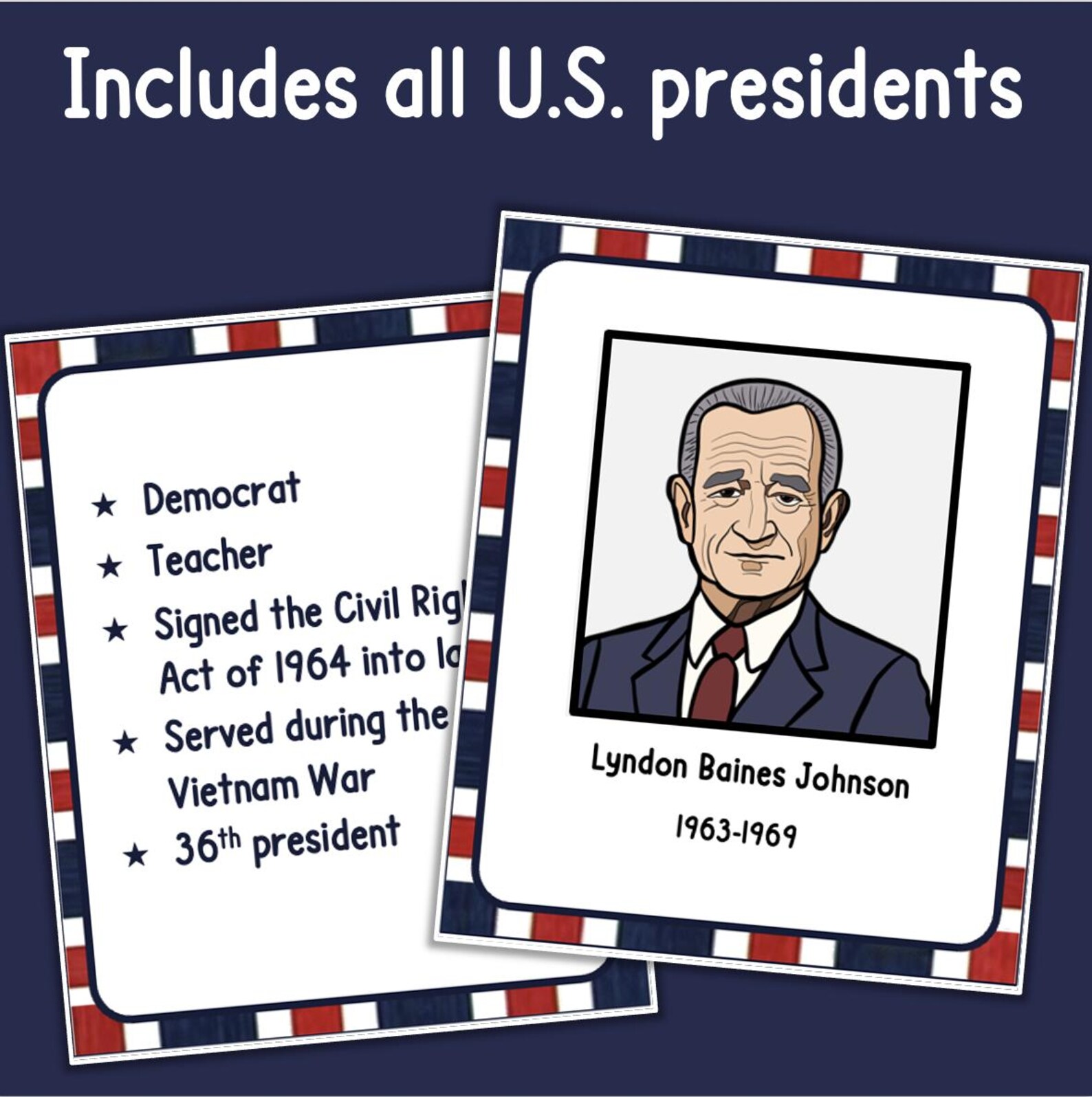 American Presidents Research Fast Facts Flash Cards United States U.S ...