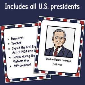 American Presidents Research Fast Facts Flash Cards United States U.S ...