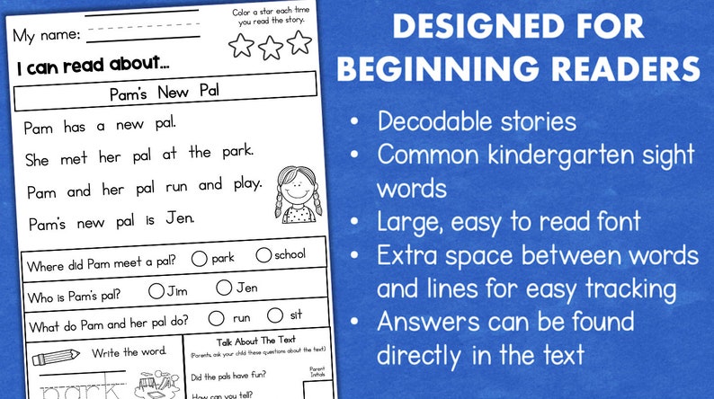 Kindergarten At Home Reading Worksheets Comprehension Passages Homeschool Classroom Tutoring image 6