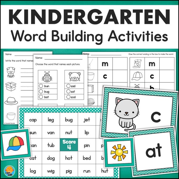 Jardín de infantes Actividades para aprender a leer Juego de lectura y hojas de trabajo Imprimibles de palabras CVC Aula de educación en el hogar