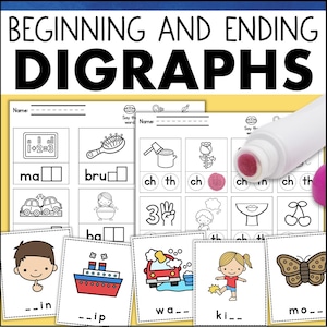 Hojas de trabajo para aprender a leer palabras con dígrafos, juego de fonética para jardín de infantes, primer grado, educación en el hogar, aula