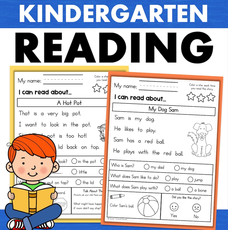 Kindergarten At Home Reading Worksheets Comprehension Passages Homeschool Classroom Tutoring image 1