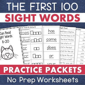 100 Printable Sight Words Worksheets & Flashcards Kindergarten 1st Grade, Practice Sheets, Learn to Read Homeschool Classroom